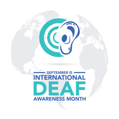 deaf awareness month is observed every year in September. Holiday concept. Template for background, banner, card, poster, placard, design template with unique shapes with standard color.