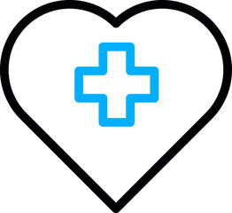 Cross plus heart medical logo icon design template elements. First aid icon in heart outline. Health care cross with heart sign. Medicine health hospital signs collection. First aid vector 