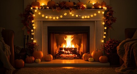 Cozy fireplace autumn decor