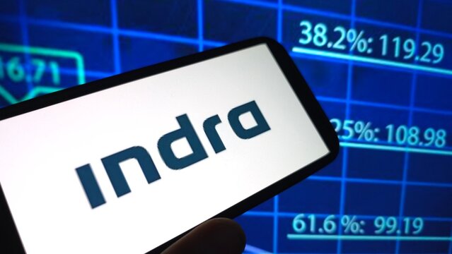 Konskie, Poland - August 03, 2025: Indra Sistemas company logo displayed on mobile phone
