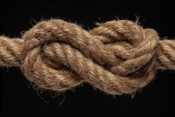 Rope knot formed with jute twine, showcasing intricate weaving details and texture