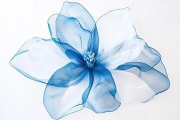 Elegant Blue and White Fabric Flower on White Surface