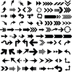 Arrow icon set isolated on white background.Black arow icon set vector silhouette design isolated on white background.Illustration vector graphic a set of arrow icons.arow set icon vector design