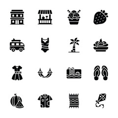 Grab this modern collection of summer beach glyph icons