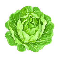 Obraz premium Fresh green lettuce head with crisp leafy vegetable texture isolated on white background for cooking and healthy food design vector illustration in flat style