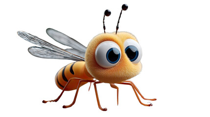 Fototapeta premium Cute Animated Bee: A vibrant, friendly bee, complete with big expressive eyes, is captured in a cartoon rendering, ready for an exciting adventure. 