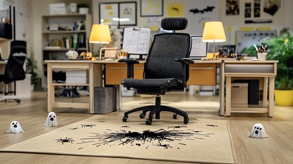 A cozy home office setup featuring a black ergonomic chair, wooden desk, and creative decor that inspires productivity and comfort, perfect for freelancers and remote workers.