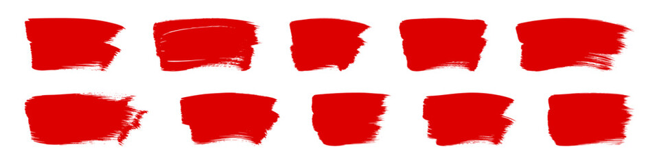Red grunge brush strokes set with paint brush grunge texture. Paintbrush strokes collection.