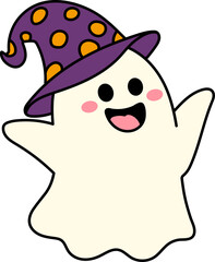Smiling Ghost with Polka Dot Hat (Color Outline Illustration)