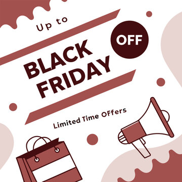 A black friday sale promotion with a shopping bag and megaphone and the text limited time offers is shown