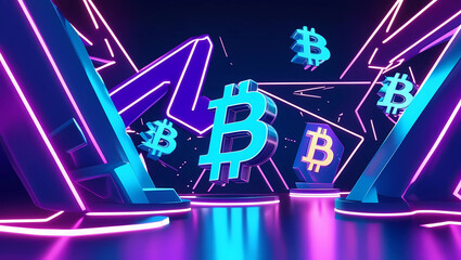 Crypto 3D Abstract Background for Digital Projects, Futuristic Cryptocurrency Background for Branding, Blockchain-Themed 3D Abstract Wallpaper, generative ai