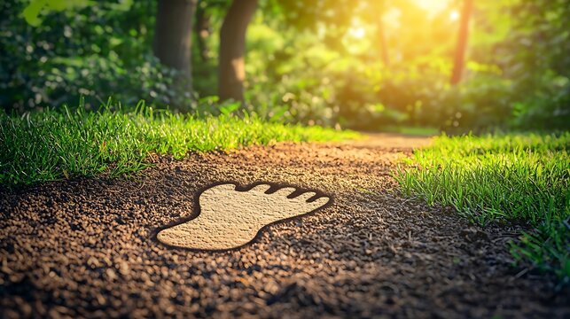 Footprint on a sunlit forest path