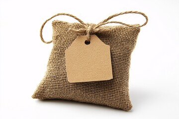 Burlap Sack with a Blank Tag Tied with Twine