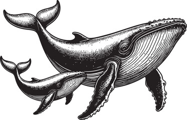 Obraz premium whale swimming with baby whale vector illustration