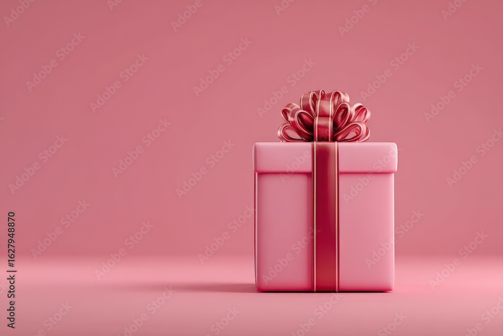 Poster delicate pink gift box adorned with a shiny ribbon rests on a smooth surface creating a charming dis