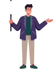 Young man magician holding wand performing magic tricks vector illustration 