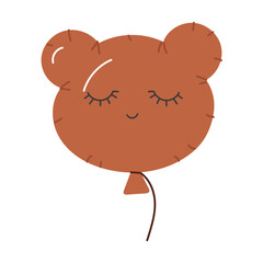 bear-shaped balloon highlighted. helium foil balloon on rope. cute balloon with closed eyes. flat colored isolated illustration. concept of birthday greetings, parties. vector illustration of sleep.
