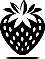 Minimalist black and white strawberry icon with clean lines. Geometric and modern style, ideal for logos, stickers, or digital use.