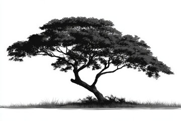 Fototapeta premium Silhouette of a majestic tree with intricate branches set against a stark white background at sunset