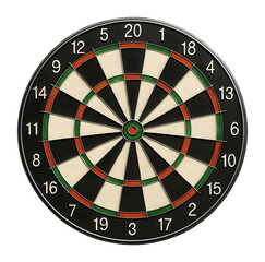 Traditional dartboard displaying numbered scoring sections with black, white, green, and red colors on transparent background.