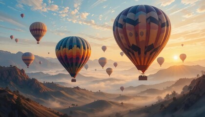 Obraz premium The breathtaking views of the mountains at dawn or dusk, with bright orange and purple clouds reflecting the sun's rays over the silhouetted peaks, showcase the natural beauty and serene moments of a