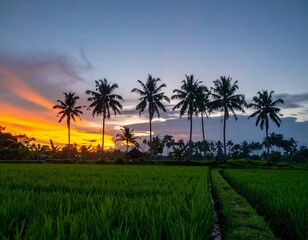 Fototapeta premium Ai genareted,rice field at sunset