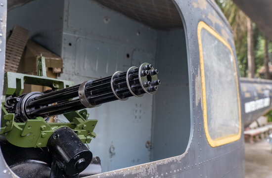 Old machine gun on a helicopter