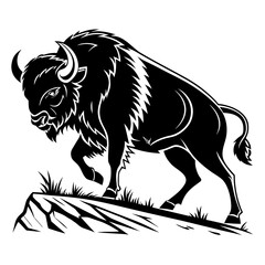 Obraz premium Majestic bison standing on a rocky outcrop, powerful wildlife illustration