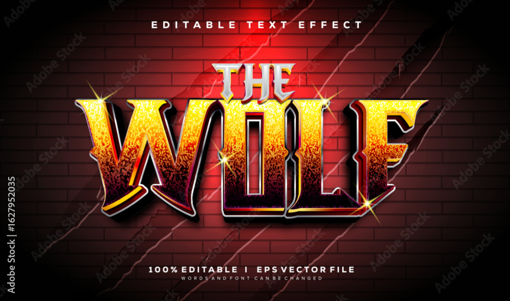 Poster the wolf 3d vector text effect with modern style design