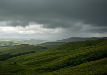 Obraz premium Rolling hills under stormy sky
