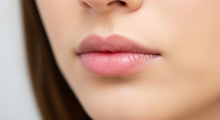 Fototapeta premium Close-up of a woman's full lips, showcasing natural beauty and skincare details