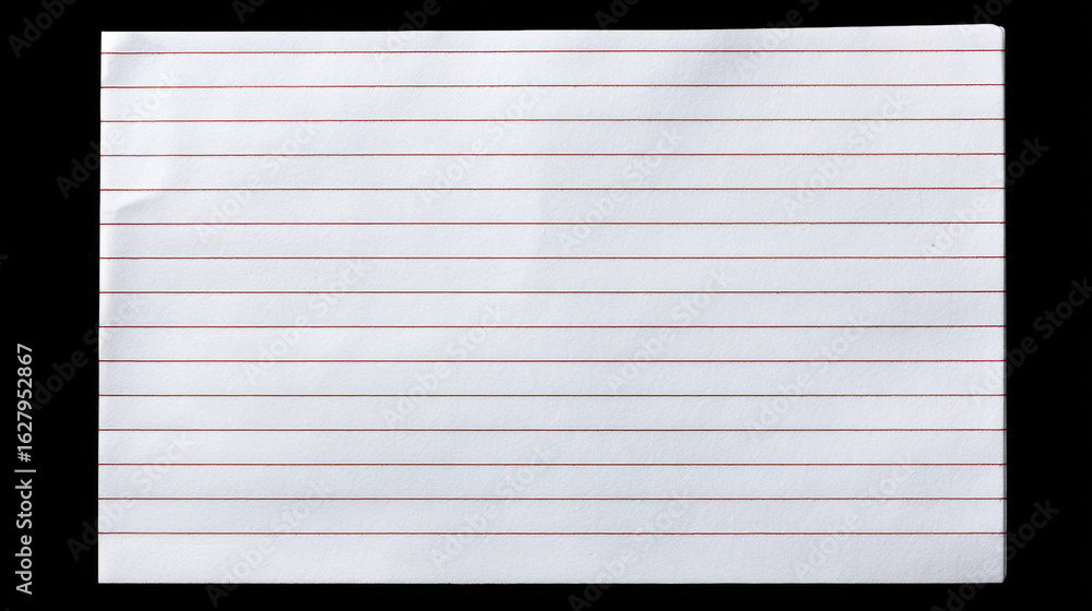 Poster a single, clean sheet of standard lined notebook paper with a red margin line, isolated on a white b