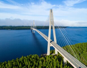 Obraz premium Aerial view of modern cable-stayed bridge