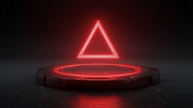A striking red neon triangle illuminated against a dark background, creating an atmospheric and futuristic vibe.