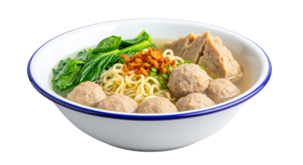 delicious bakso soup meatballs noodles and greens in broth
