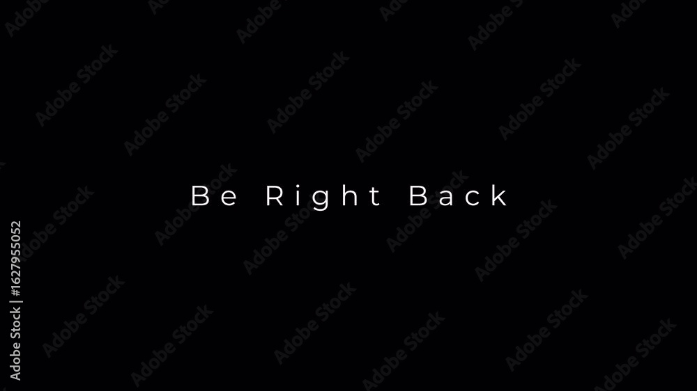 Poster high-quality animated overlay of glitch text “be right back” with transparent background. great for 