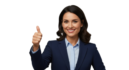 Happy businesswoman giving a thumbs up gesture isolated PNG with Transparent Background