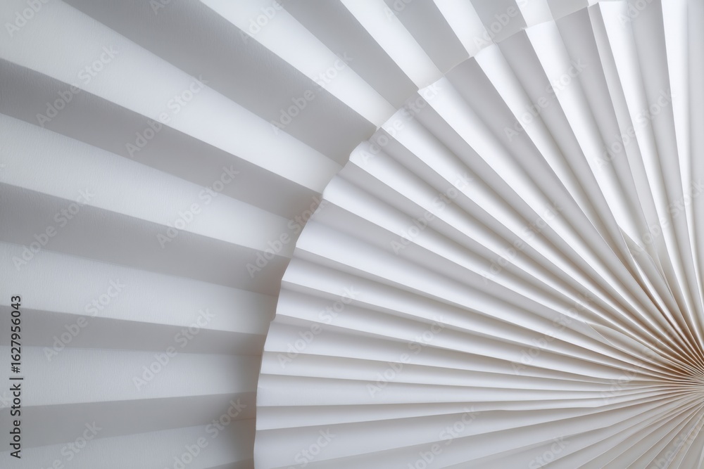 Poster curved white paper fan structure with elegant folds creating a modern aesthetic in a minimalistic se