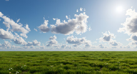 Obraz premium Green Meadow under Blue Sky