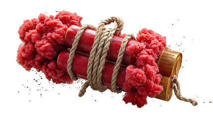 Dynamite and Detonation: A close-up shot features a bundle of red dynamite sticks, intricately tied with sturdy rope, hinting at an impending explosion and its explosive impact.