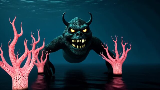 Retro Halloween Cartoon Illustration of a Funny Spooky Monster دMaze of Darkness 2D Art