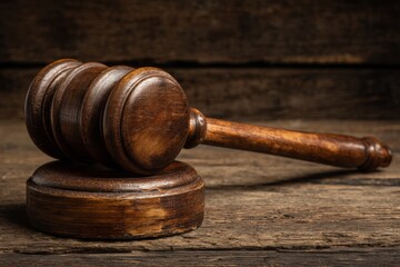 Wooden gavel rests on a wooden block highlighting the essence of justice and legal proceedings in a courtroom setting