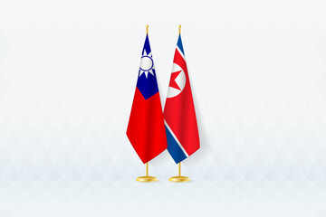Taiwan and North Korea Flags Side by Side, Symbol of International Partnership.