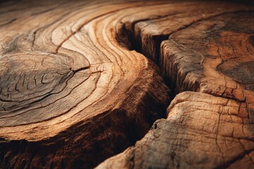 Fototapeta premium Detailed close-up of rustic wood grain and a natural crack, illustrating the beauty of aged timber