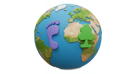 Fototapeta premium Earth globe graphic with footprint and tree symbol