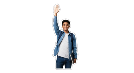 Smiling student raising hand isolated PNG with Transparent Background