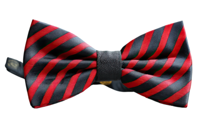 Elegant Bow Tie: A close-up shot of a meticulously crafted bow tie in a timeless stripe pattern. The play of black and red exude both boldness and sophistication.