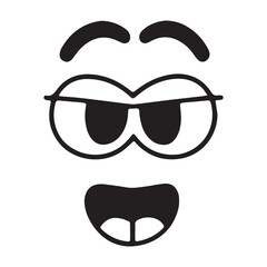 Funny cartoon surprised Smiley satisfied face expression