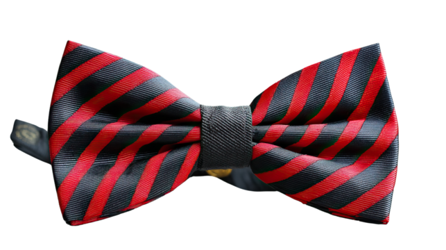 Elegant Bow Tie: A close-up shot of a meticulously crafted bow tie in a timeless stripe pattern. The play of black and red exude both boldness and sophistication.