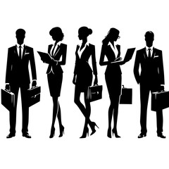 Clean black and white silhouette vector of a business group on white background